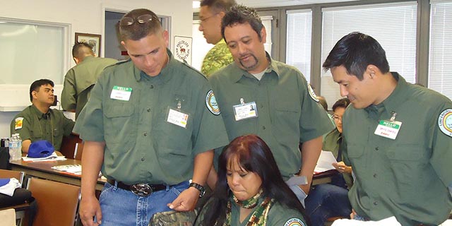 Basic Hunter Education instructors prepping for their class.